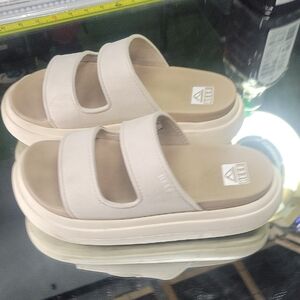Reef Women's Beige Double-Strap Platform Slide Sandals